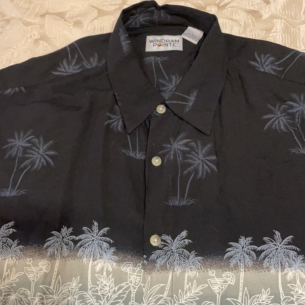 Windham Pointe Men’s SZ L Tropical Button Down Short Sleeve Shirt Black/ White - Picture 10 of 11